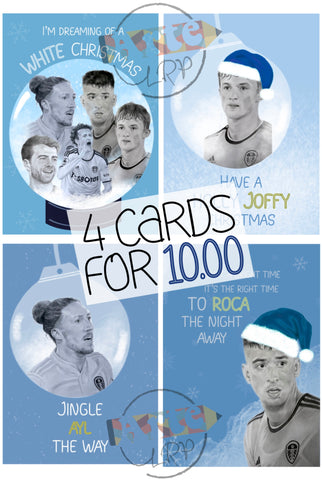 4 x A5 Leeds United LUFC Christmas Card bundle (With Envelopes)